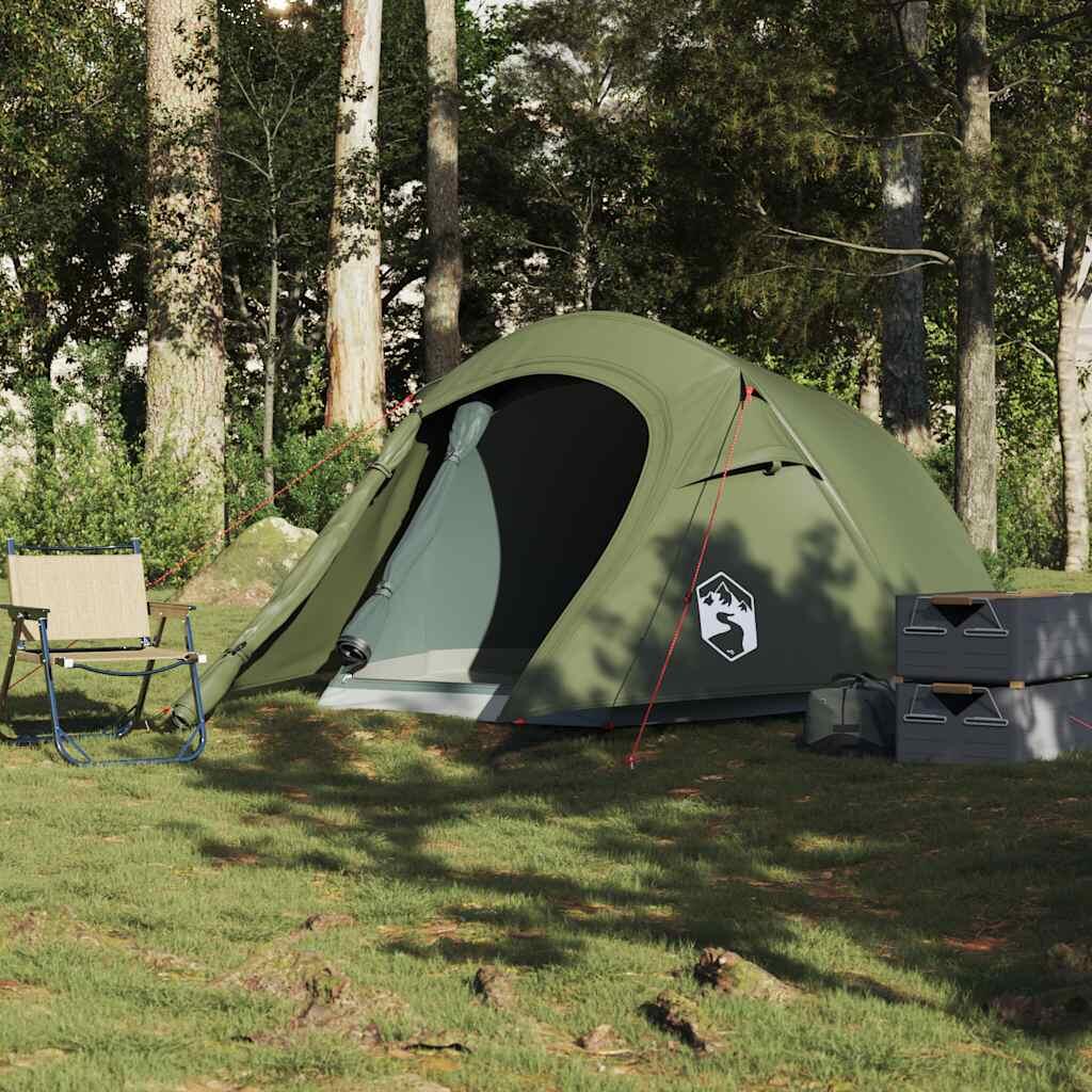 Tenda a tunnel VidaXL per 2 persone impermeabile verde oliva 3/7