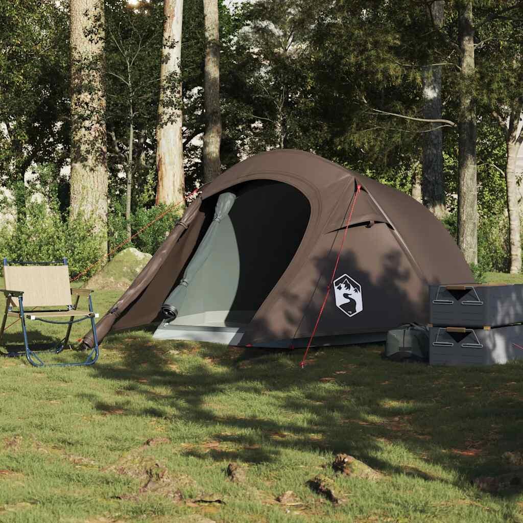 Tenda a tunnel VidaXL 3 persone impermeabile marrone 3/7