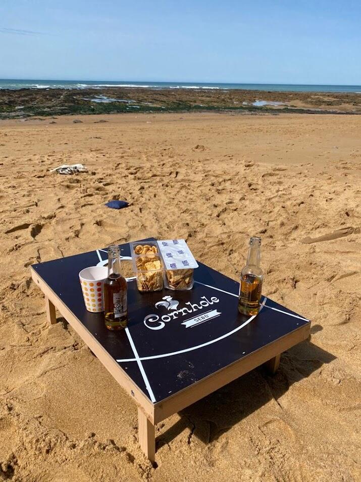 Jeu de Cornhole compact 74 x 49 cm avec poignée de transport + 8 sacs 5/5