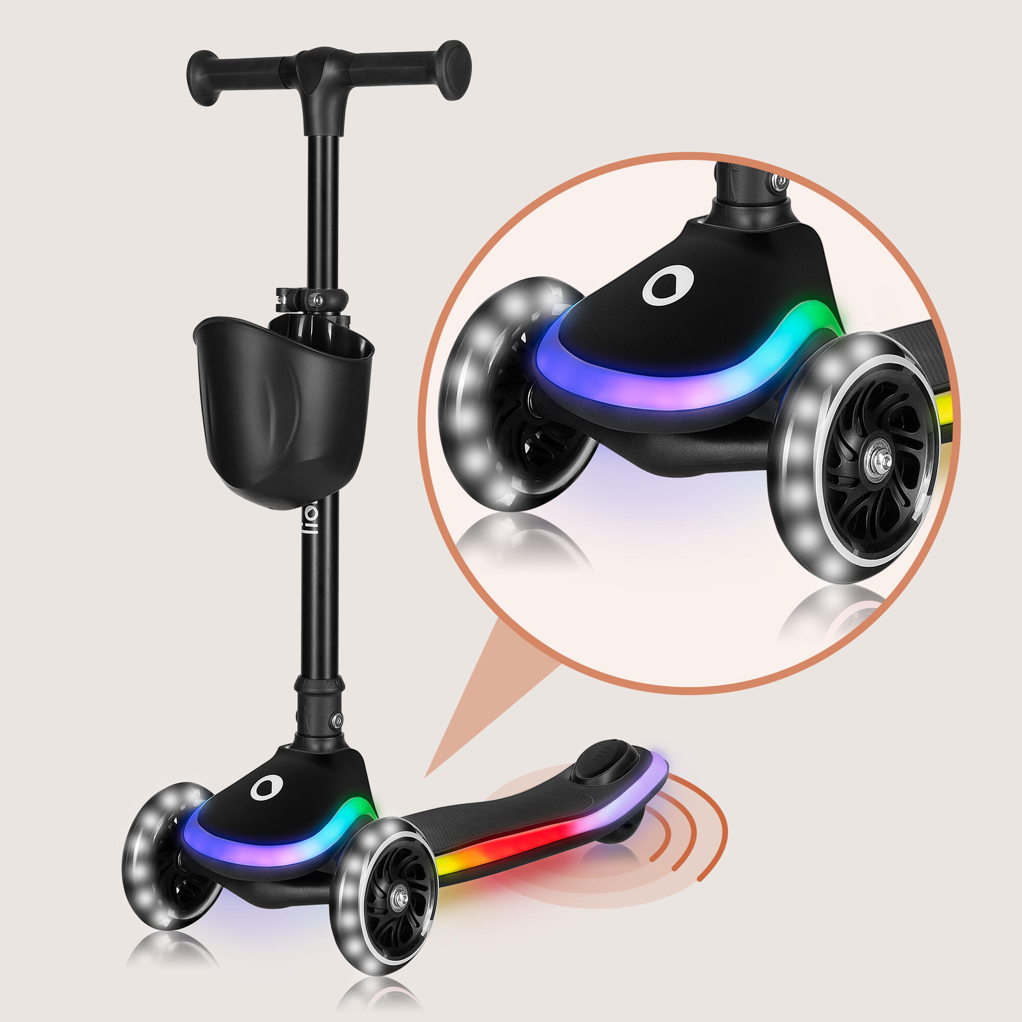 Patinete infantil de equilibrio RGB Mey – ajustable y plegable con cesta, Negro 2/7