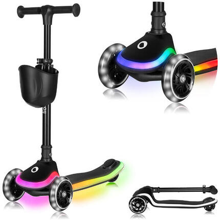 Hulajnoga trzykołowa RGB dla dzieci Mey - Składana i regulowana, Czarna