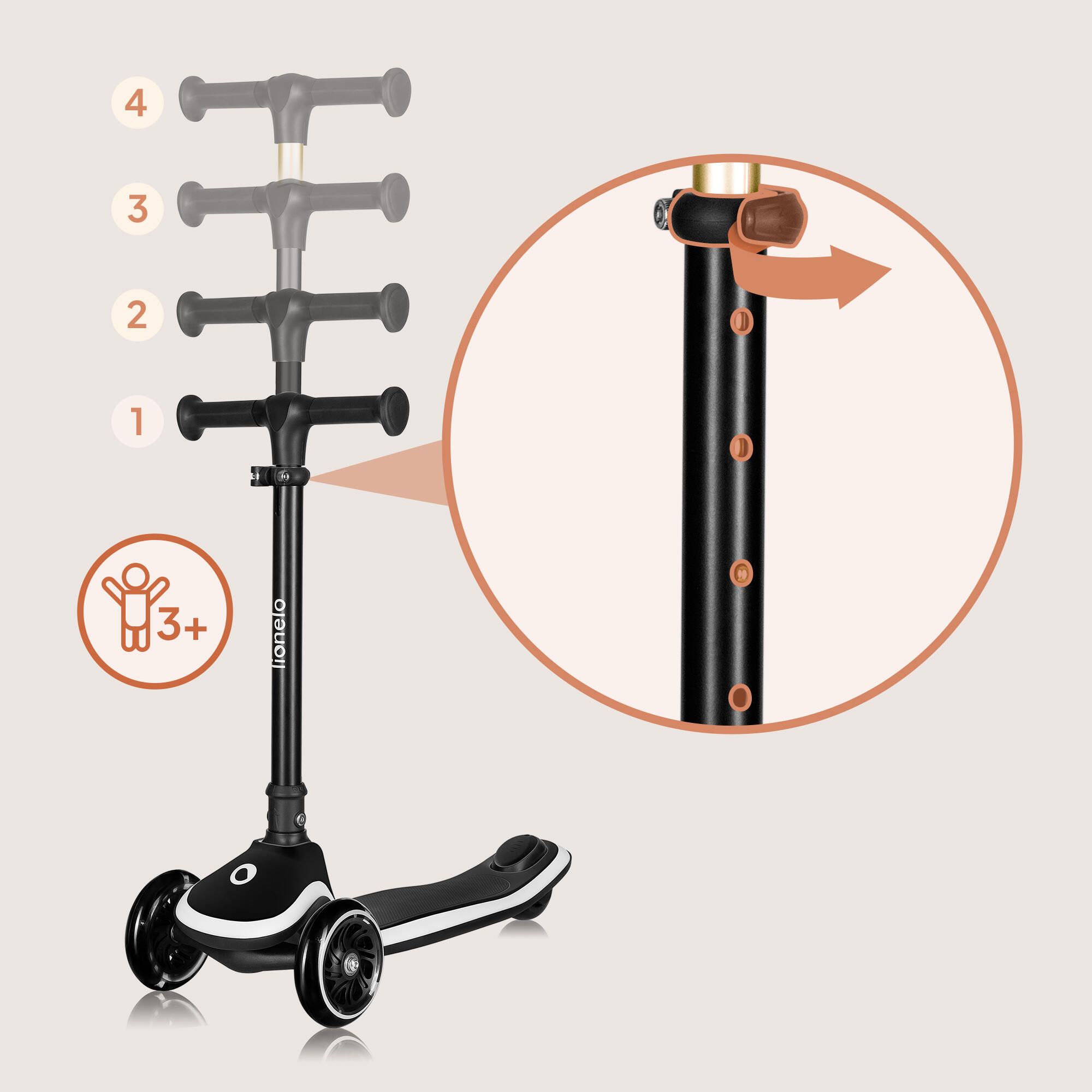 Patinete infantil de equilibrio RGB Mey – ajustable y plegable con cesta, Negro 4/7