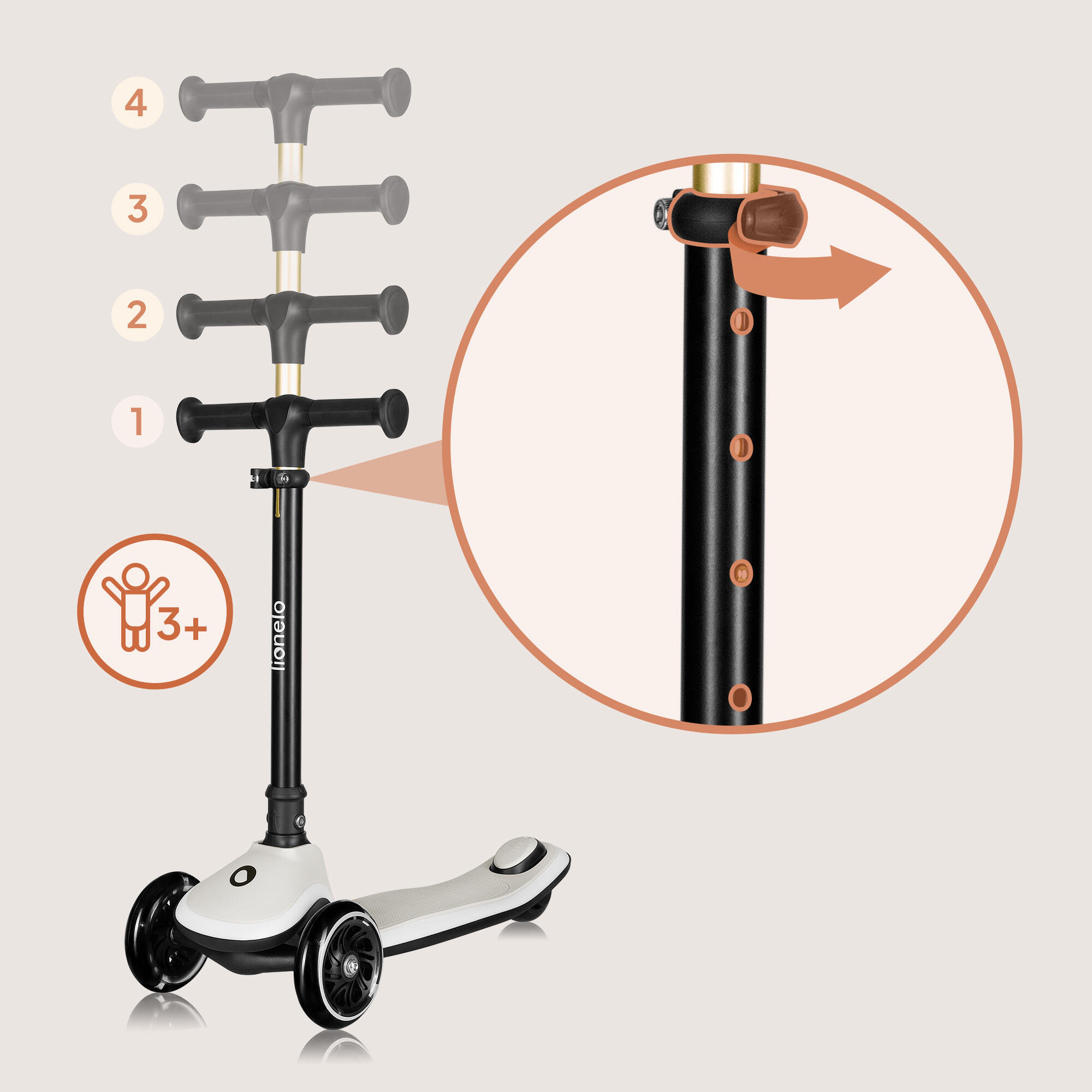 Trottinette LED Lionelo Mey 3 Roues Réglable pliable 3+ 4/7