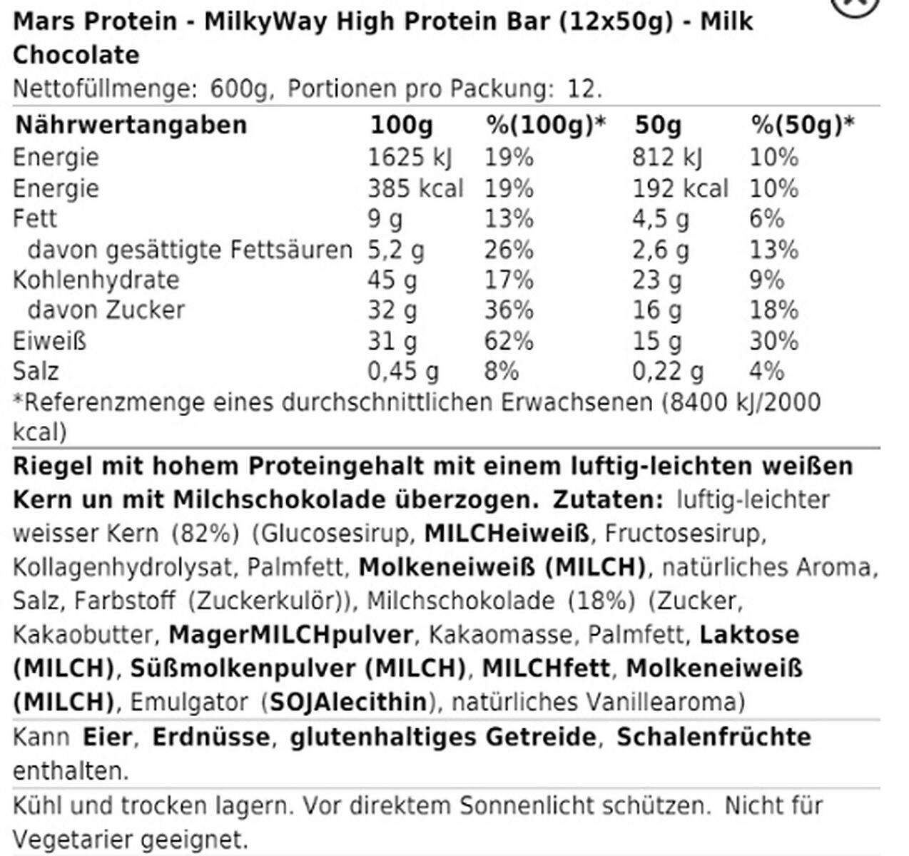 MilkyWay High Protein Bar (12x50g) 2/3