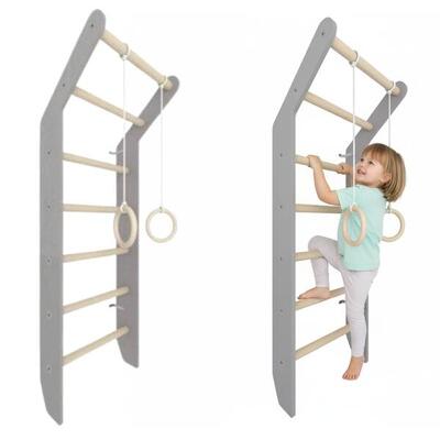 Kinderen gymnastiek sportraam fitness houten met ringen toddler lichtblauw