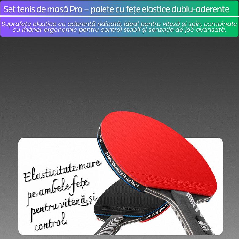 Set 2 Palete Tenis de Masa T10, Maner Lung, 7 Straturi Lemn, Fete Aderente, Fil
