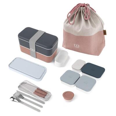 Set porta pranzo 2×500 ml – 1 L Grigio con accessori |Adulto |Ufficio picnic