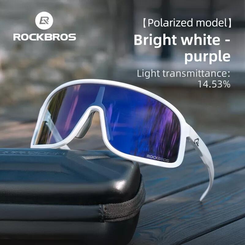 Ochelari de soare ROCKBROS polarizati si fotocromatici, rama alba, lentila mov.