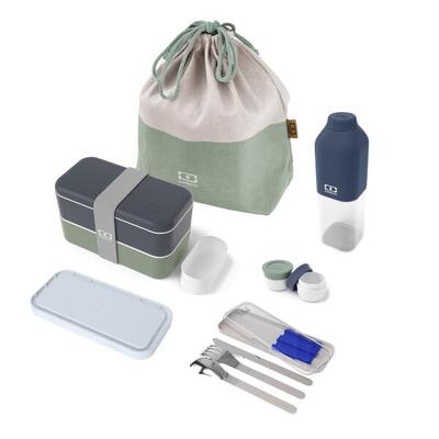 Set porta pranzo 2×500 ml – 1 L Grigio con accessori |Adulto |Ufficio picnic