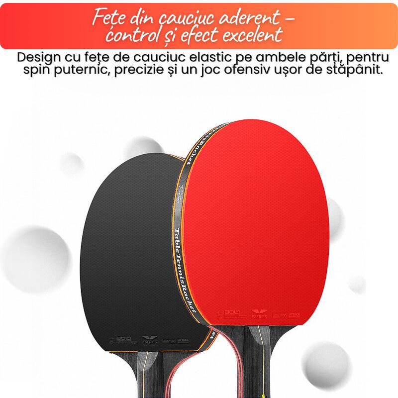 Set 2 Palete Tenis de Masa A11, Maner Lung, 7 Straturi Lemn, Fete Aderent, + 3