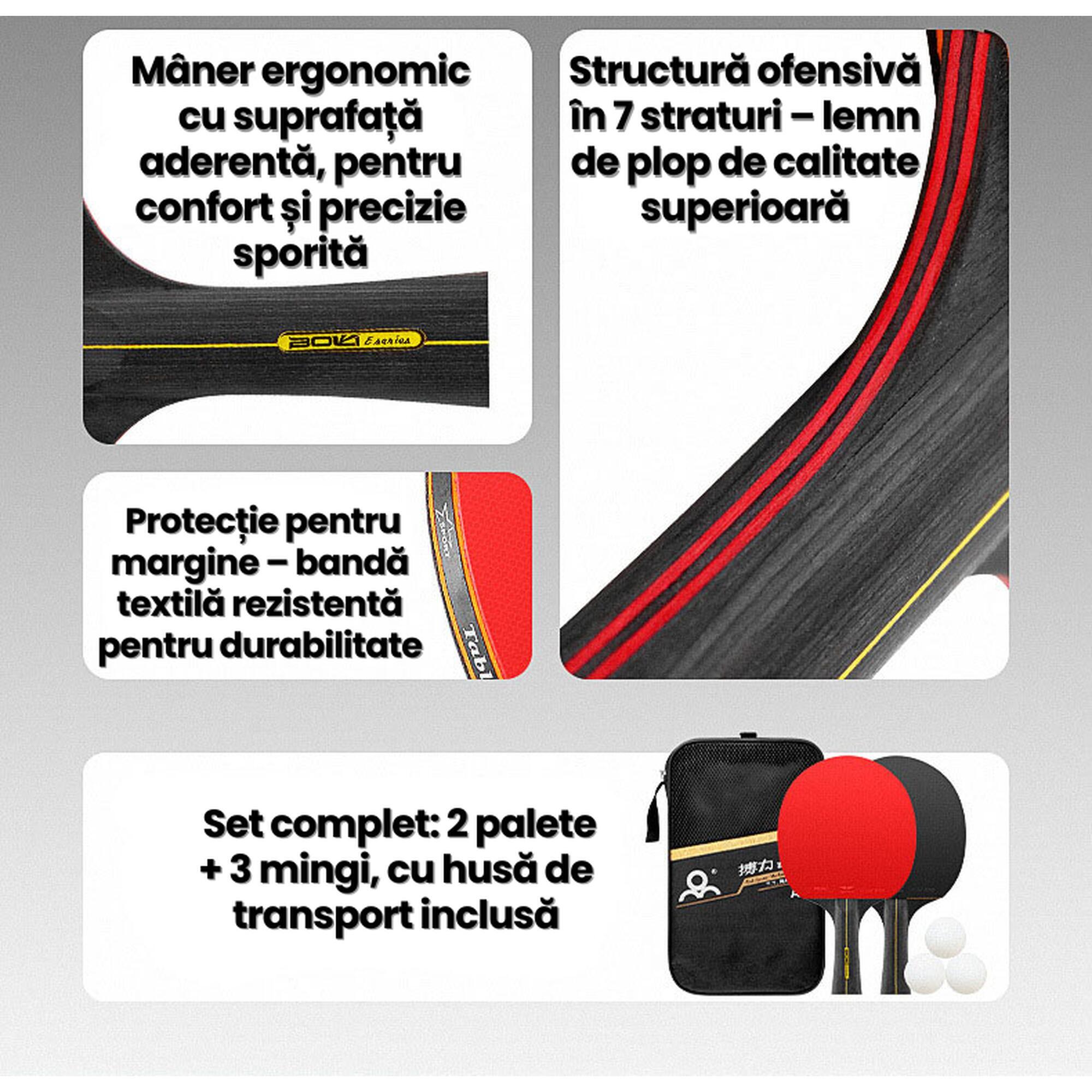 Set 2 Palete Tenis de Masa A11, Maner Lung, 7 Straturi Lemn, Fete Aderent, + 3