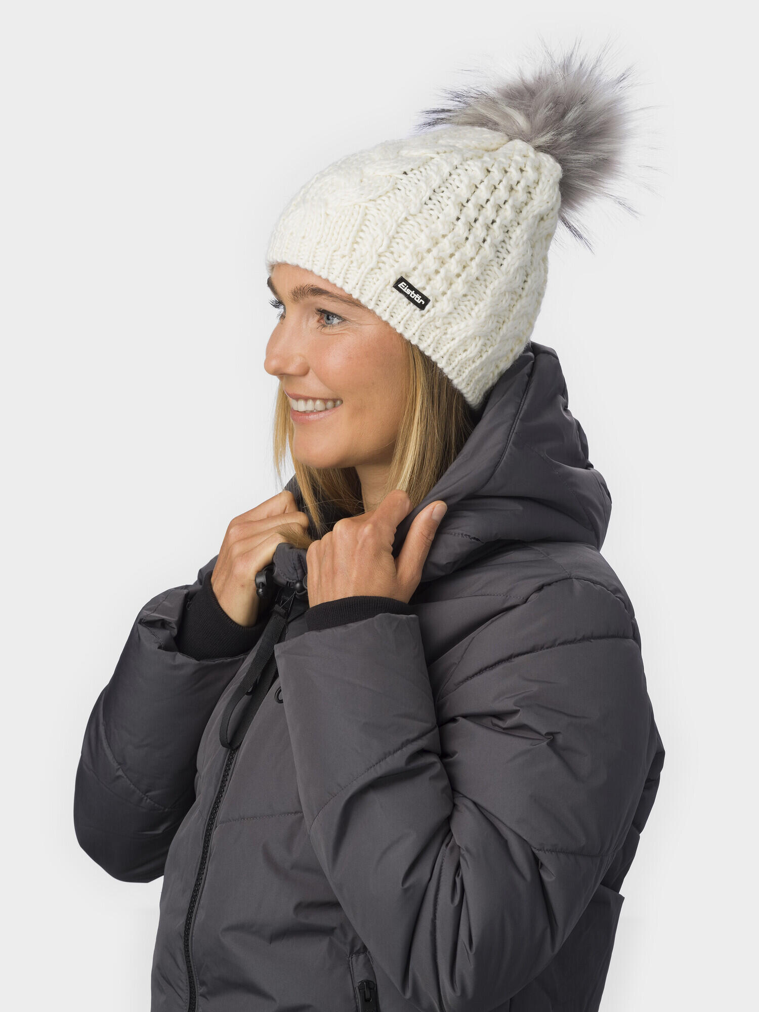 Muts Afra Lux muts met pompon dames wintermuts fleece pompon warm Merino 4/4