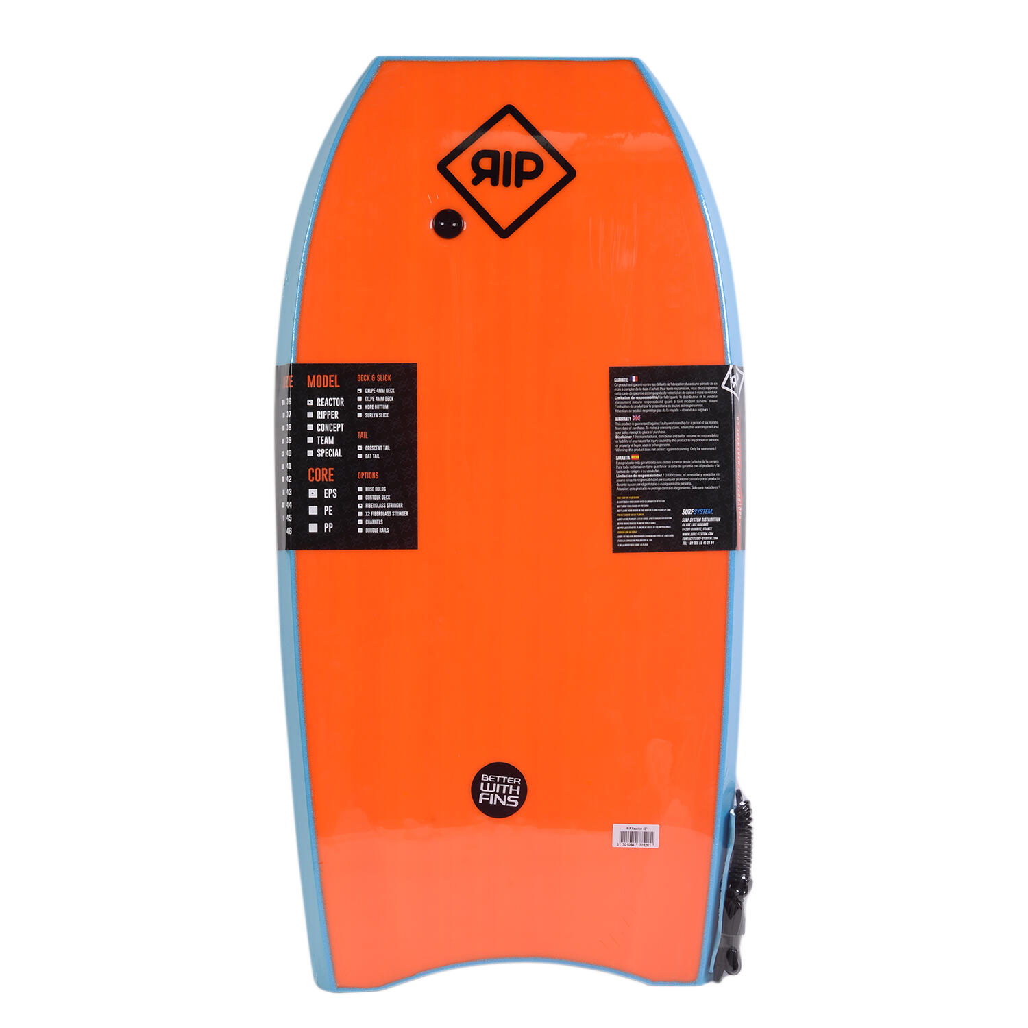 RIP Bodyboard - Ripper Stringer com leash (EPS) - Azul / Laranja 2/2