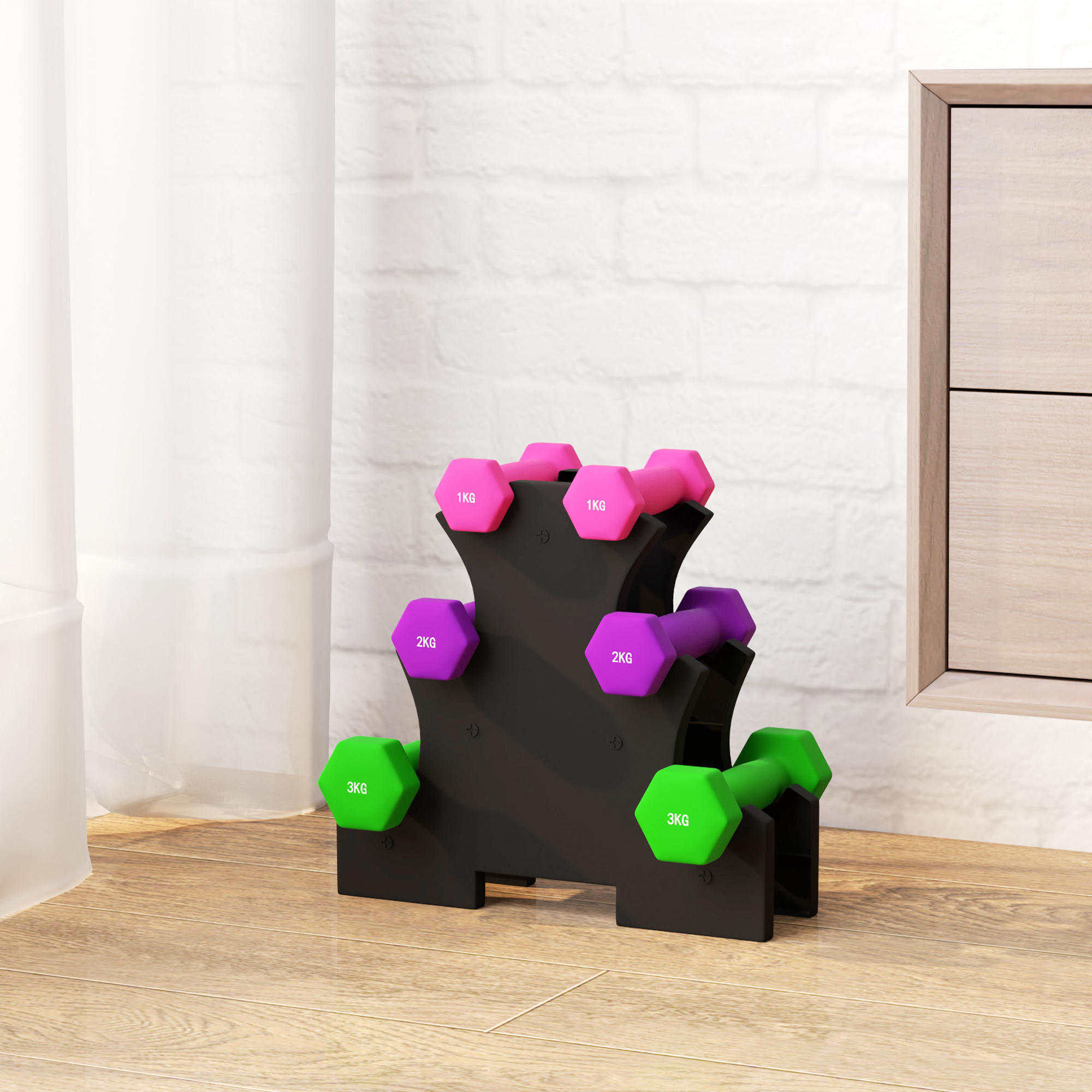 Conjunto de halteres 31x9x28 cm rosa, roxo e verde SPORTNOW 2/7
