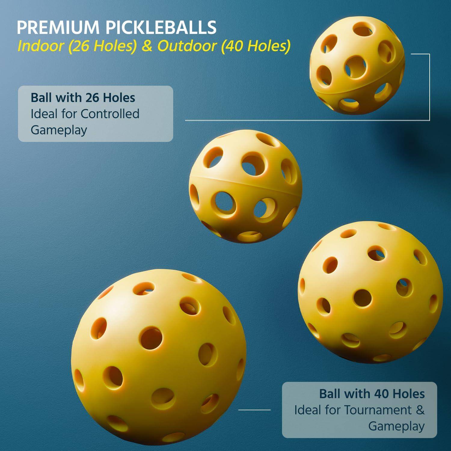 Lifelong Pickleball Balls Pack of 4 | Durable Plastic, 26-Hole Indoor & 40-Hole Outdoor | High Bounce, Lightweight, Perfectly Balanced Balls | Ideal for All Skill Levels -  2