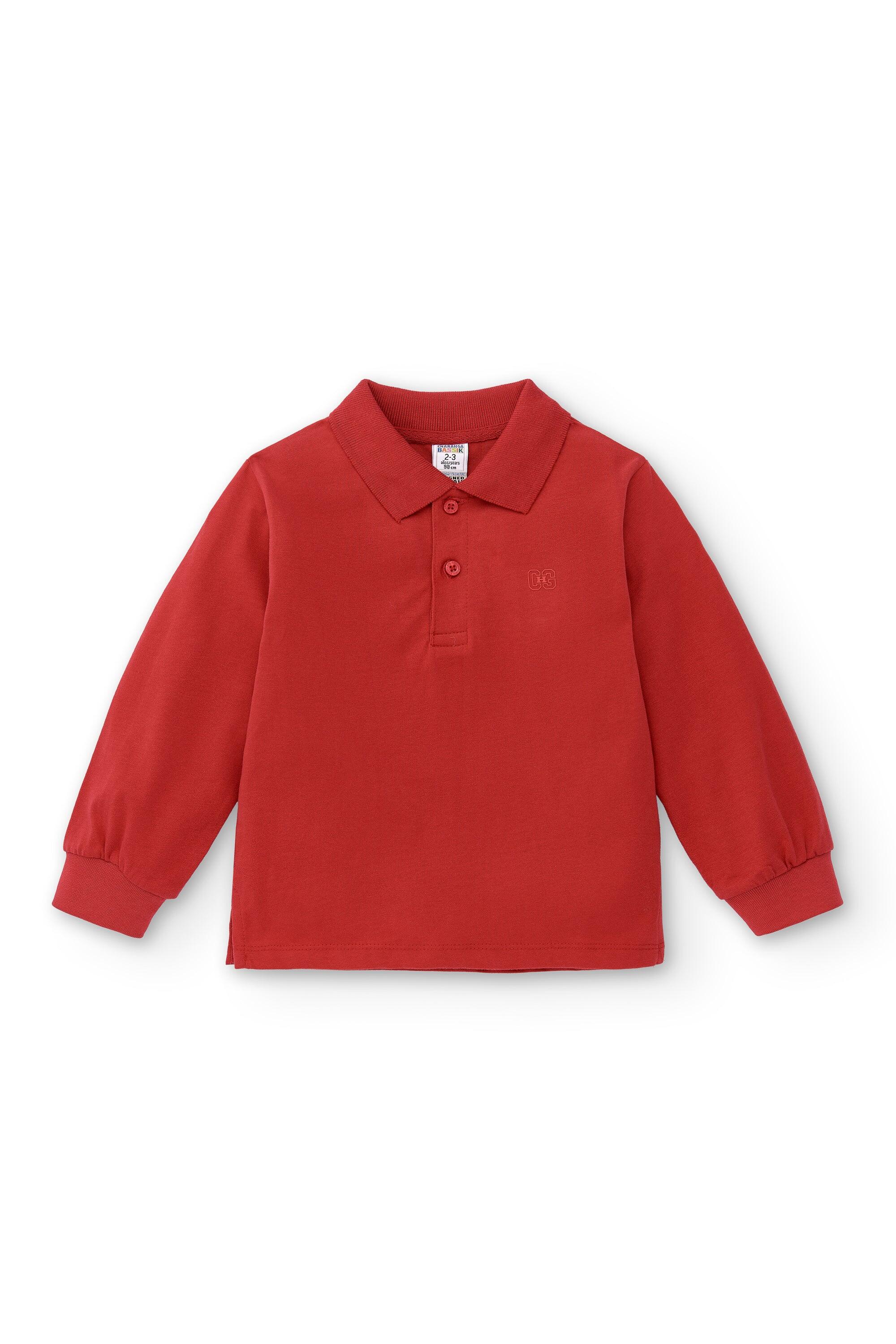 Camisa polo básica vermelha de manga comprida para meninos, com 2/4