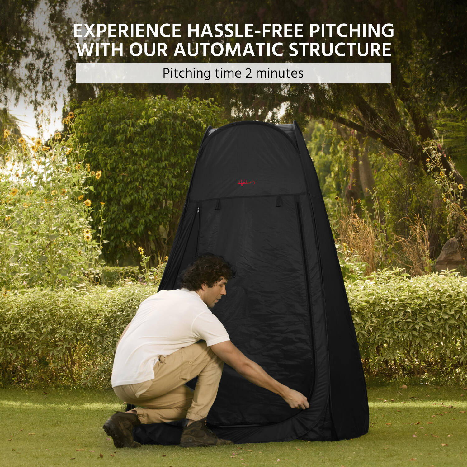 Lifelong Polyester Pop Up Tent for Camping - Dress Changing with Portable Foldable Cloth Outdoor Bathroom Tent, Camp Toilet Rain Shelter, Height 7Ft-(Black 1 Person) -  3