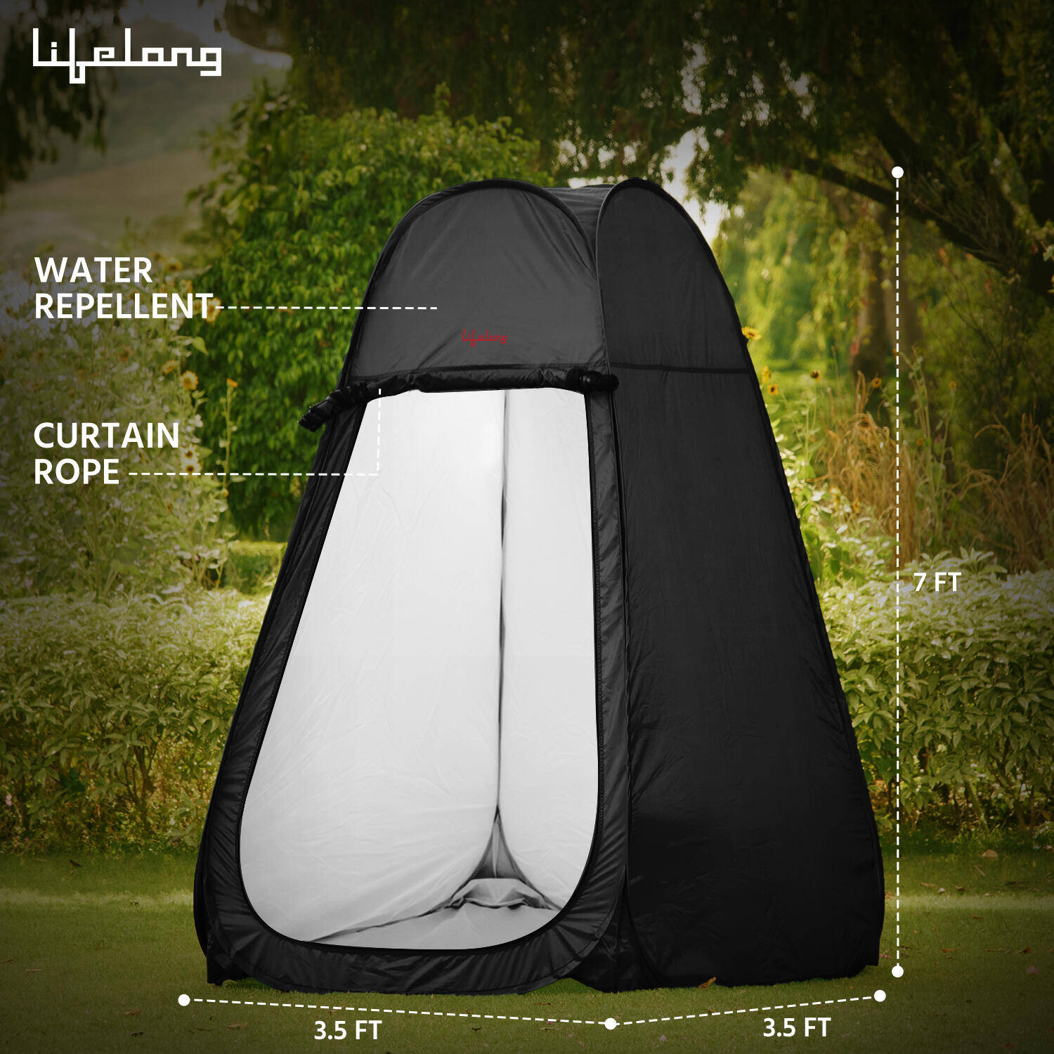 Lifelong Polyester Pop Up Tent for Camping - Dress Changing with Portable Foldable Cloth Outdoor Bathroom Tent, Camp Toilet Rain Shelter, Height 7Ft-(Black 1 Person) -  2