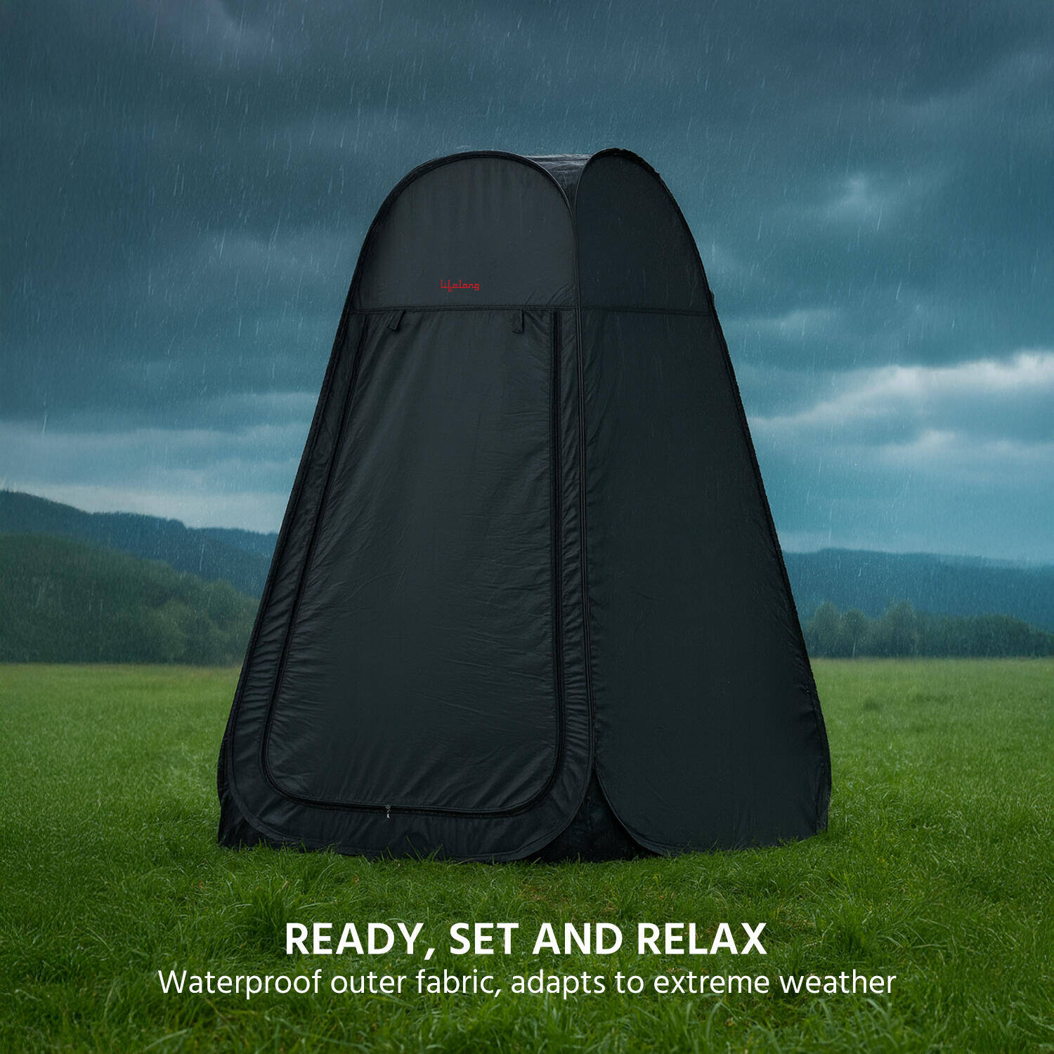 Lifelong Polyester Pop Up Tent for Camping - Dress Changing with Portable Foldable Cloth Outdoor Bathroom Tent, Camp Toilet Rain Shelter, Height 7Ft-(Black 1 Person) -  4
