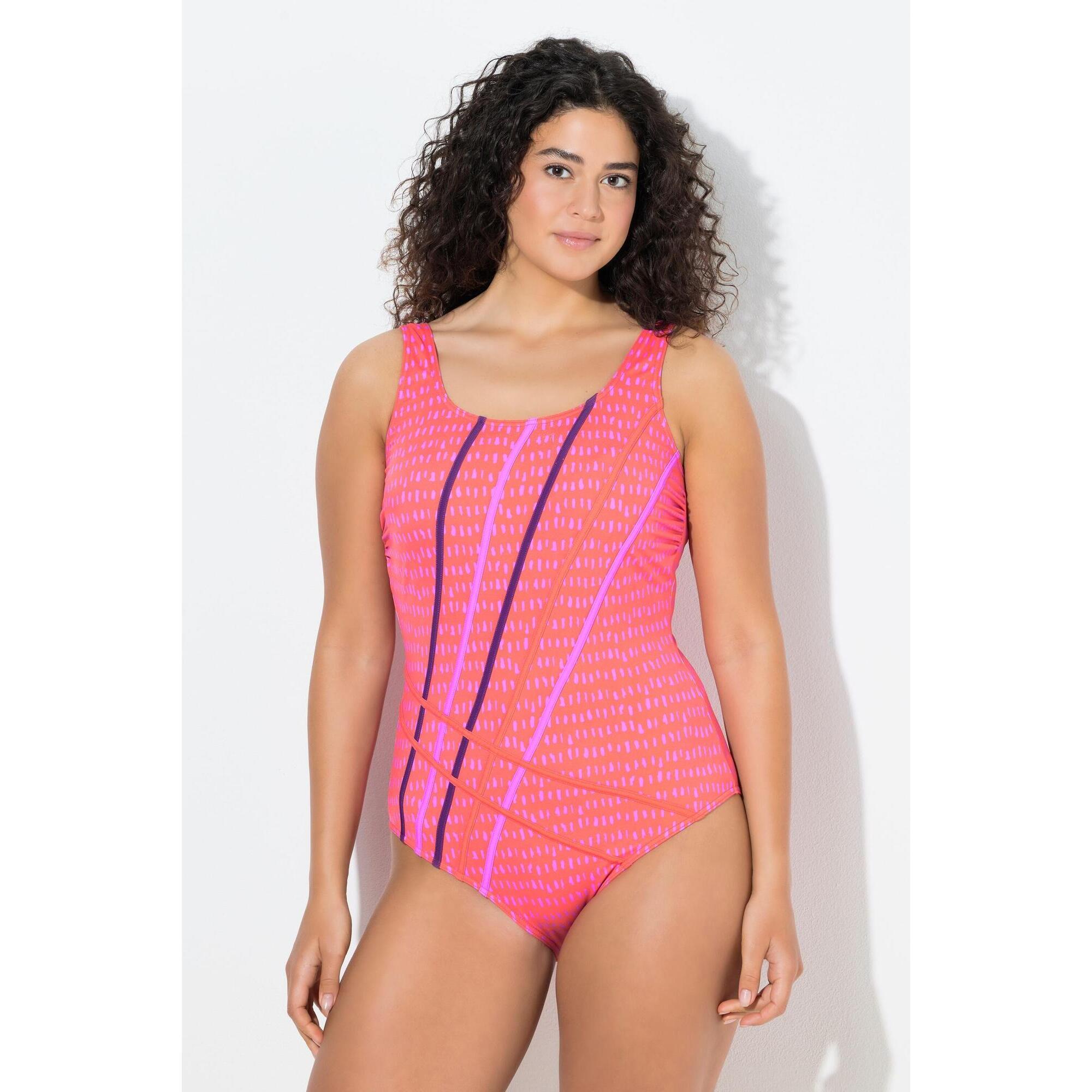 Ulla Popken - Femme Maillot De Bain Sans Bonnets Souples Motif À Pois Et Passepoils - Maillot De Bain 1 Pièce - Rouge - Decathlon