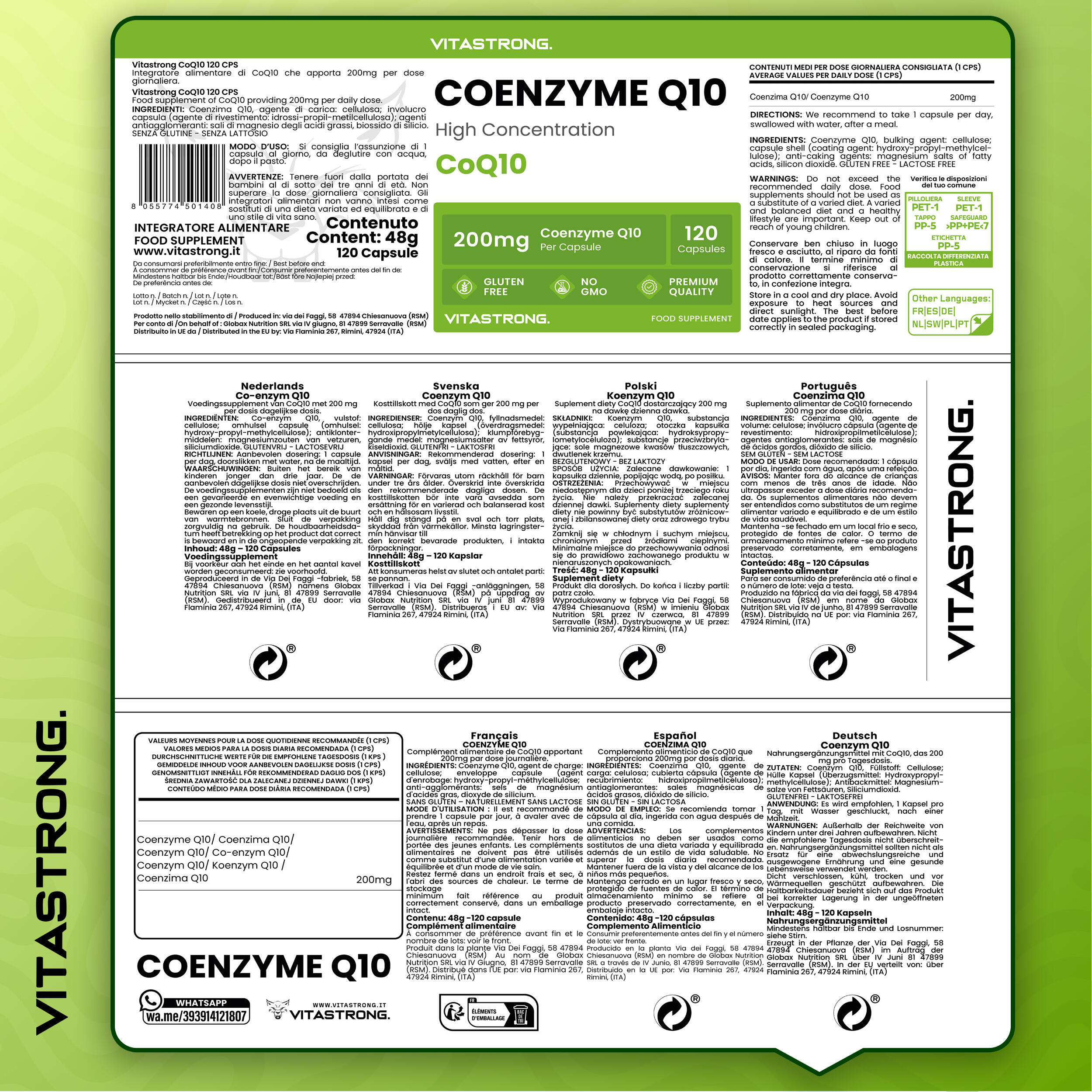 Coenzima Q10 200mg Vitastrong - 120 Capsule CoQ10 100% Puro, ad Alto Dosaggio 7/7