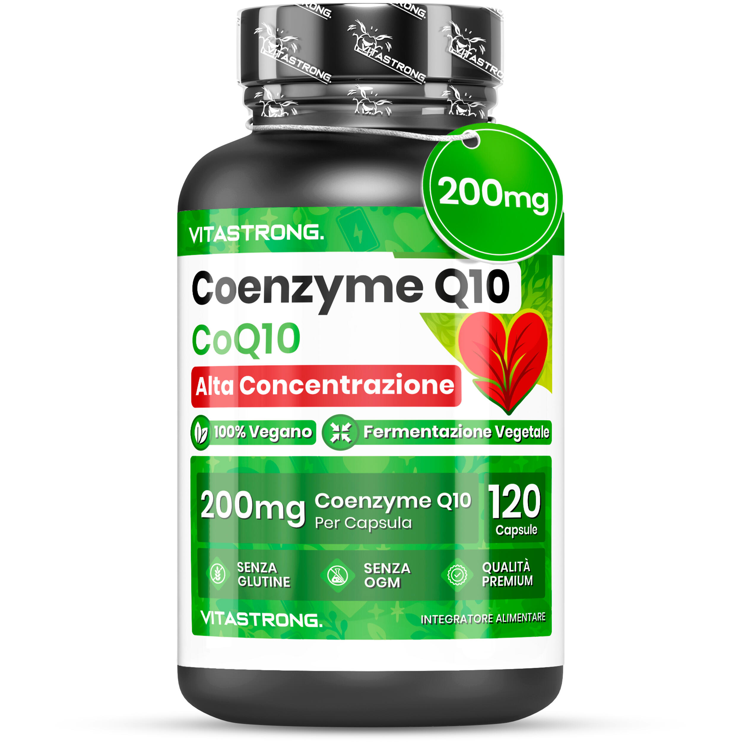 VITASTRONG Coenzima Q10 200mg Vitastrong - 120 Capsule CoQ10 100% Puro, ad Alto Dosaggio