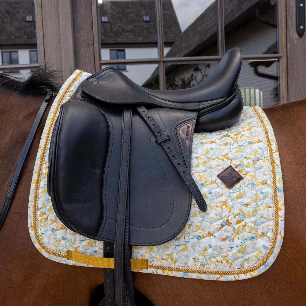 Tapis de selle velours spring leaves whispers printing brown/white dressage cob 4/4