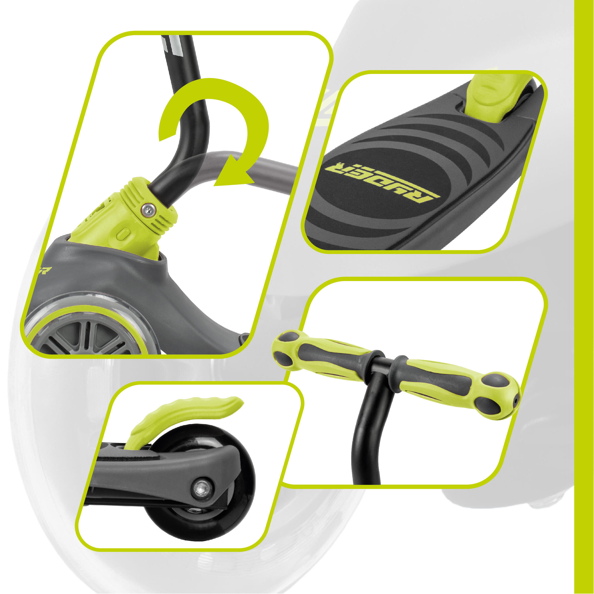 Patinete 3 ruedas Ryder Neo Light pistacho y negro, luces en ruedas. 4/6
