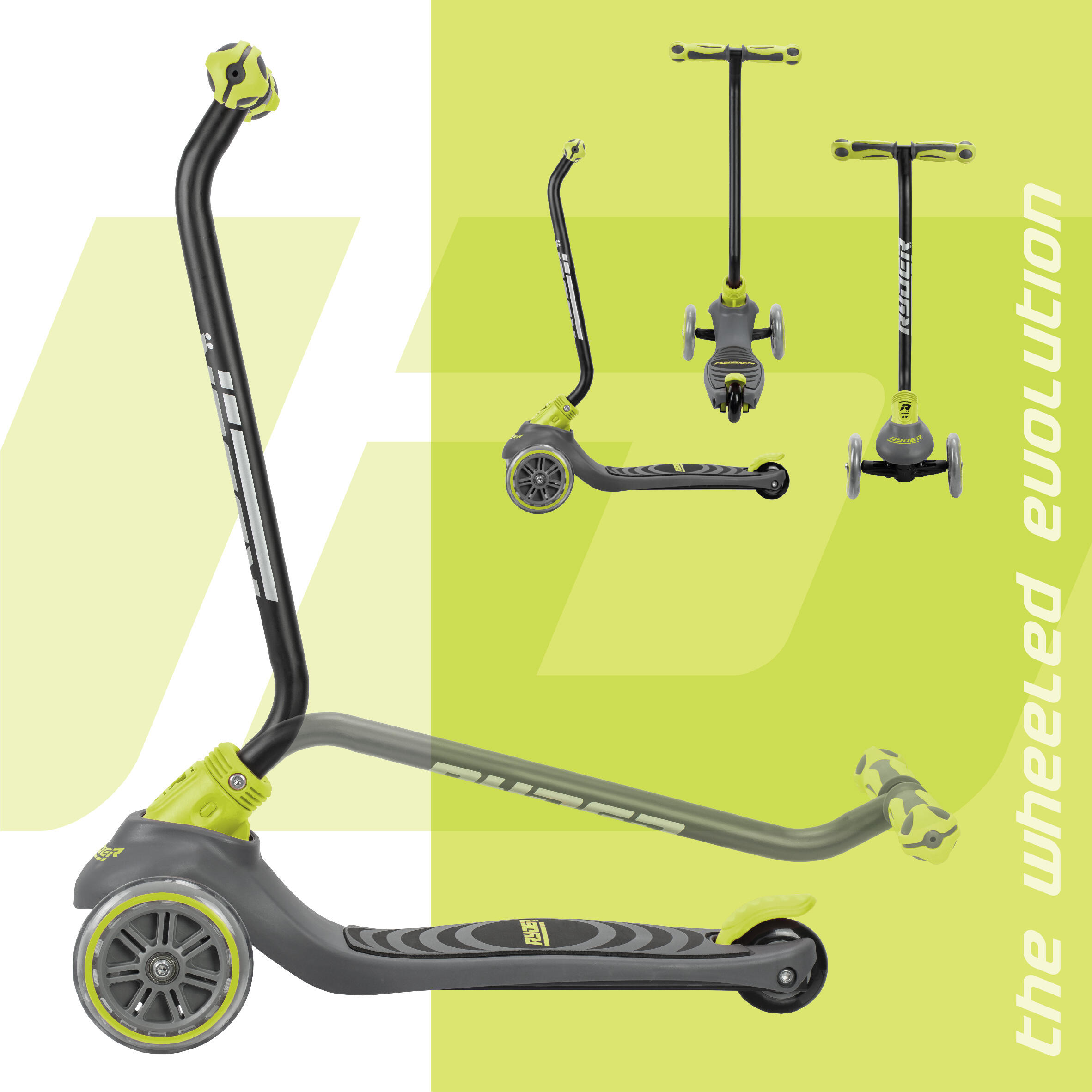 Patinete 3 ruedas Ryder Neo Light pistacho y negro, luces en ruedas. 6/6