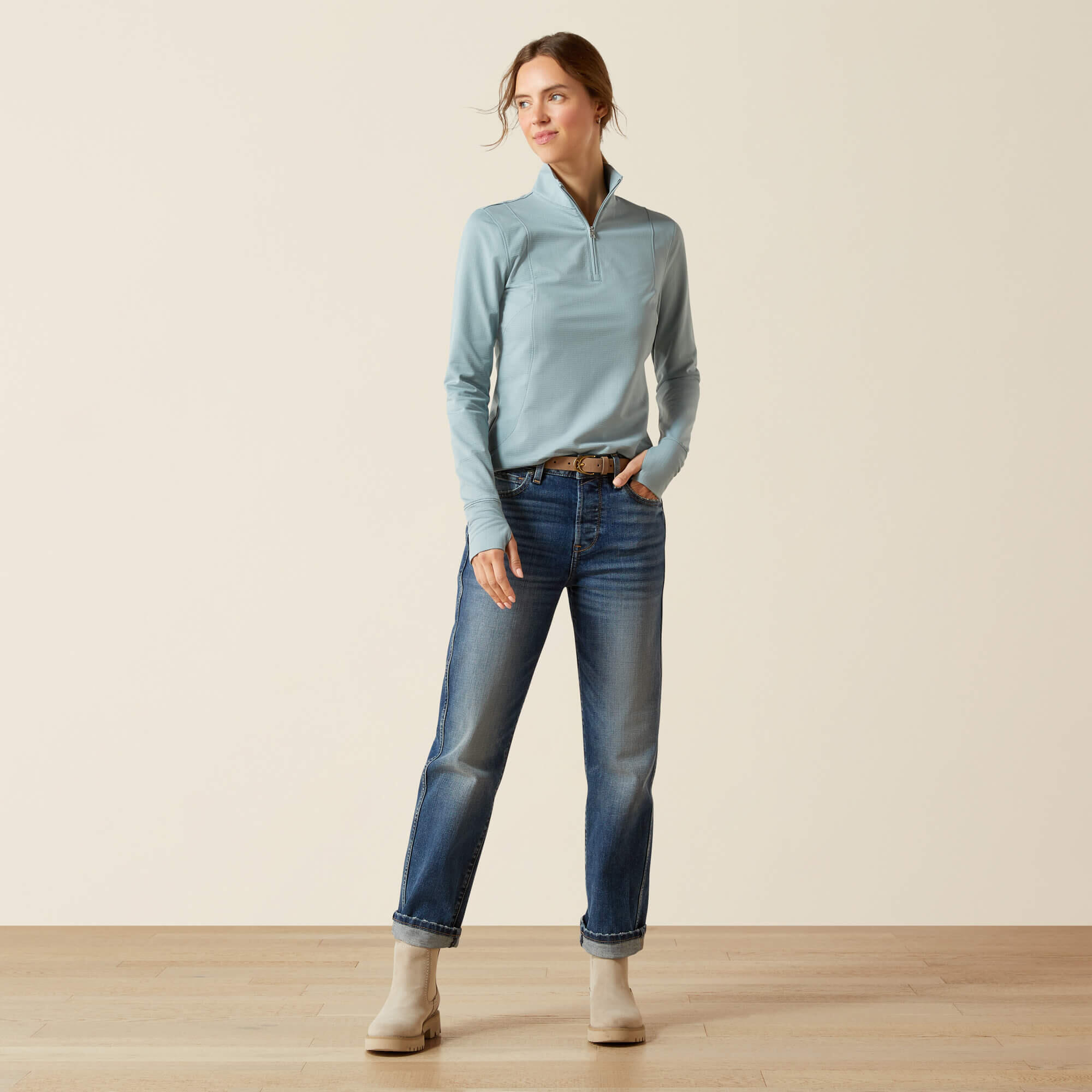 Maillot équitation 1/4 zip femme Ariat Gridwork 2.0 4/5