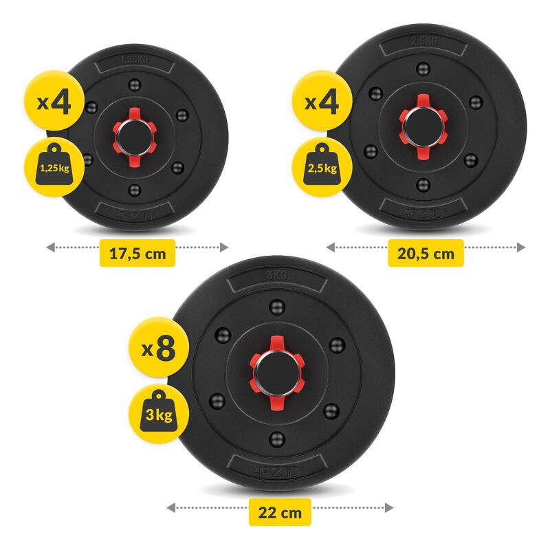 Gantere bituminoase reglabile pentru antrenamente de forță 4FIZJO 2 × 20 kg