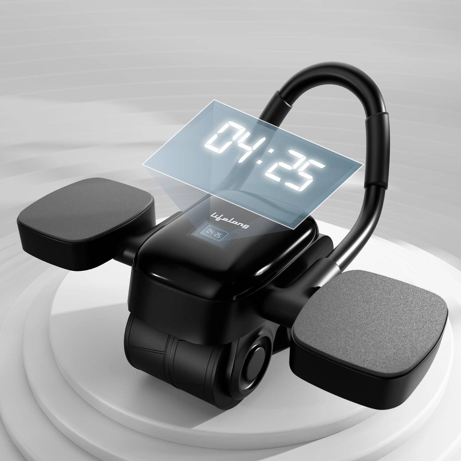 Lifelong 2-Wheel Ab Roller for Men & Women-Ab Roller for Home Gym with LED Display, Timer, Anti-Slip Wheels, Thick Elbow Pads, Automatic Rebound, Abs Workout & Gym Exercise Equipment for Home (Black) -  1