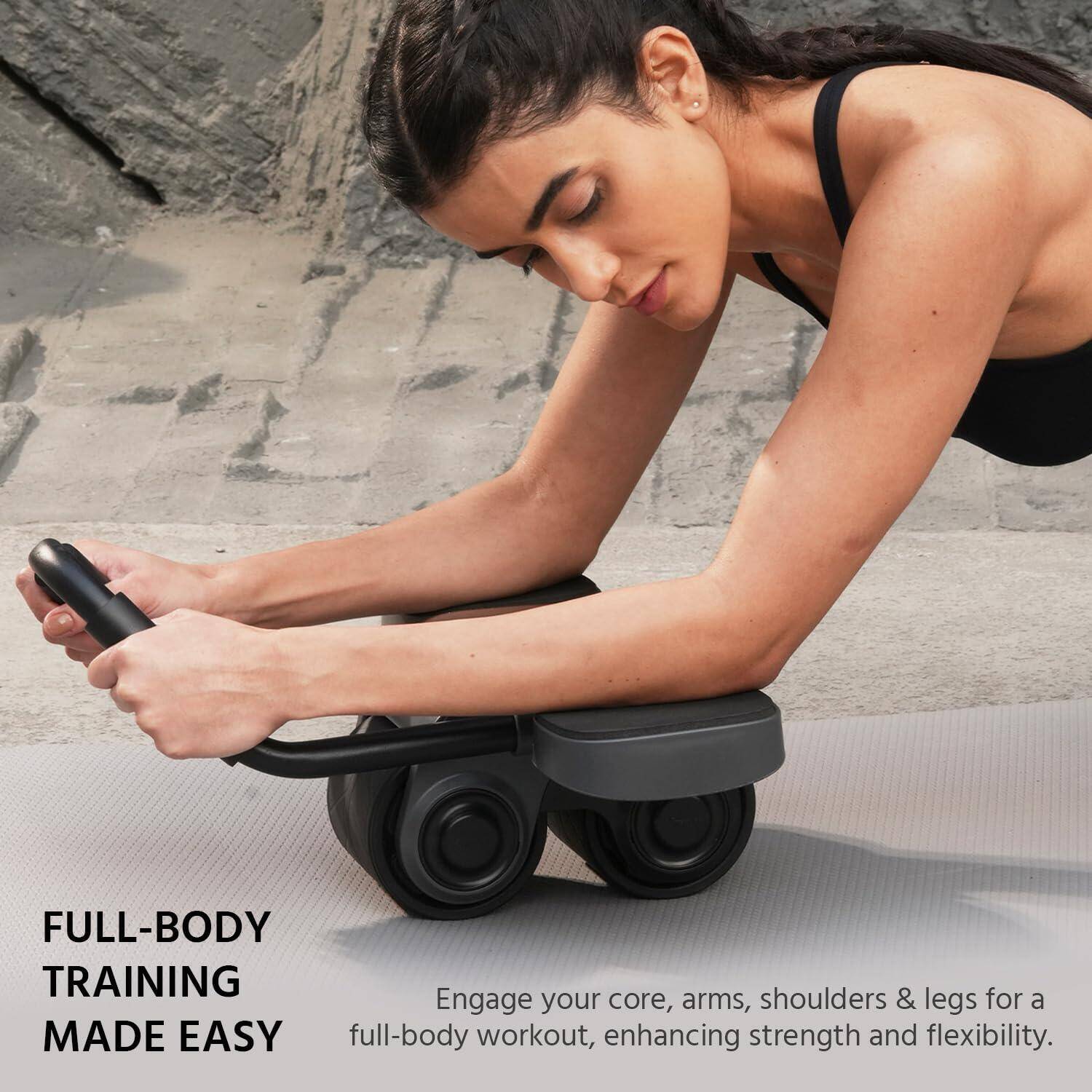 Lifelong 2-Wheel Ab Roller for Men & Women-Ab Roller for Home Gym with LED Display, Timer, Anti-Slip Wheels, Thick Elbow Pads, Automatic Rebound, Abs Workout & Gym Exercise Equipment for Home (Black) -  2