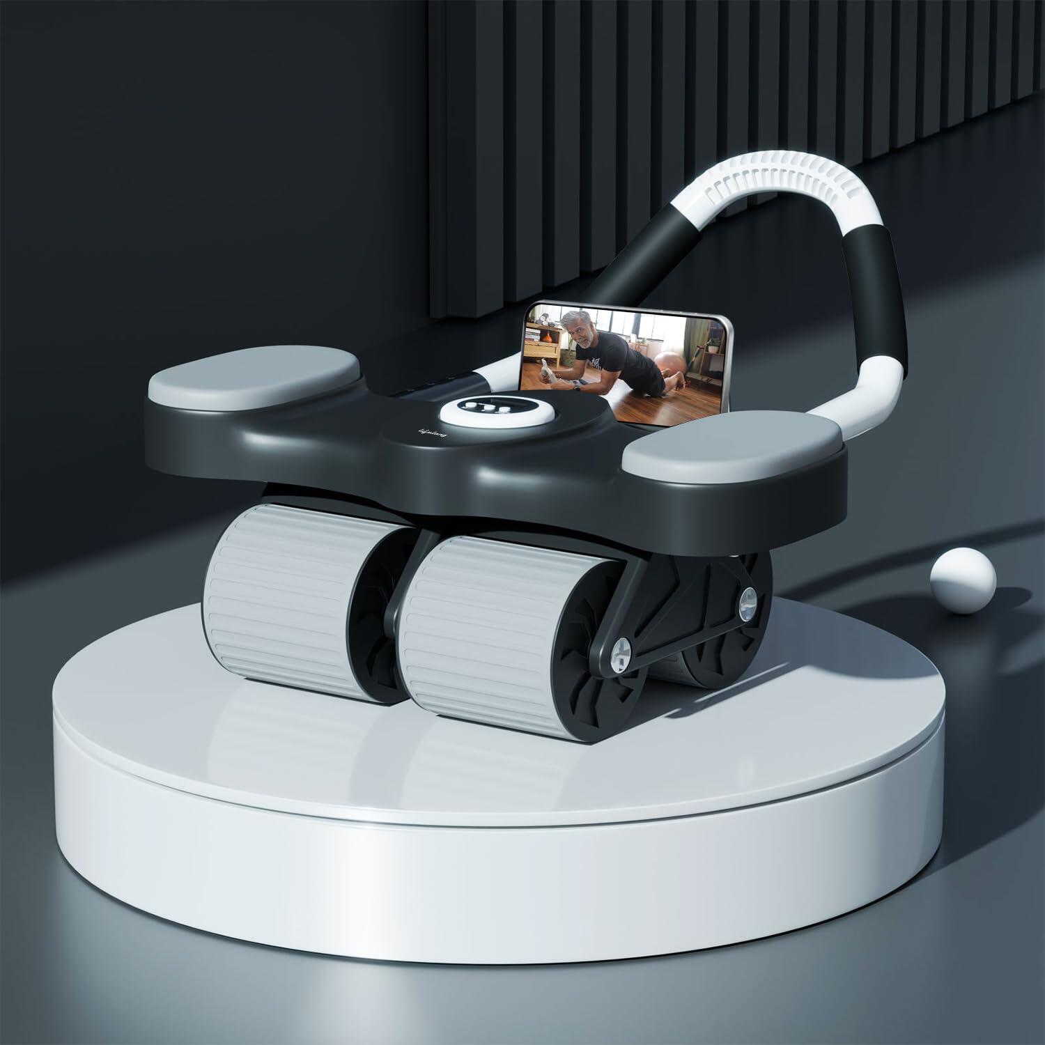 Lifelong 4 Wheels Abs Roller- Abdominal Exercise Equipment for Home Gym - Ab Roller with Elbow Support, Knee Pad & Mobile Holder- Exercise Wheels for Men & Women - Core Plank Workout Machine-image-49
