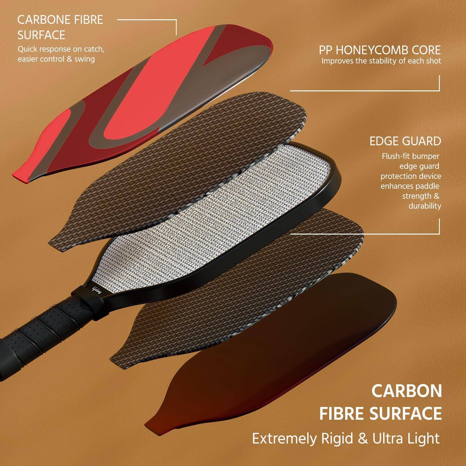 Lifelong Pickleball Paddle | Carbon Fiber T700 Surface | 19 Mm Thickness | 2 Pickleball Balls & Paddle Cover Bag | Cushion Comfort Handle Grip | Durable | Outdoor Game for Kids & Adults, Multicolor -  2