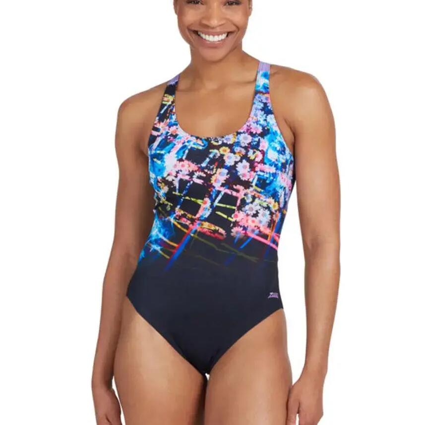 Zoggs Actionback One-Piece Swimsuit Digital Daisy Print Size 34