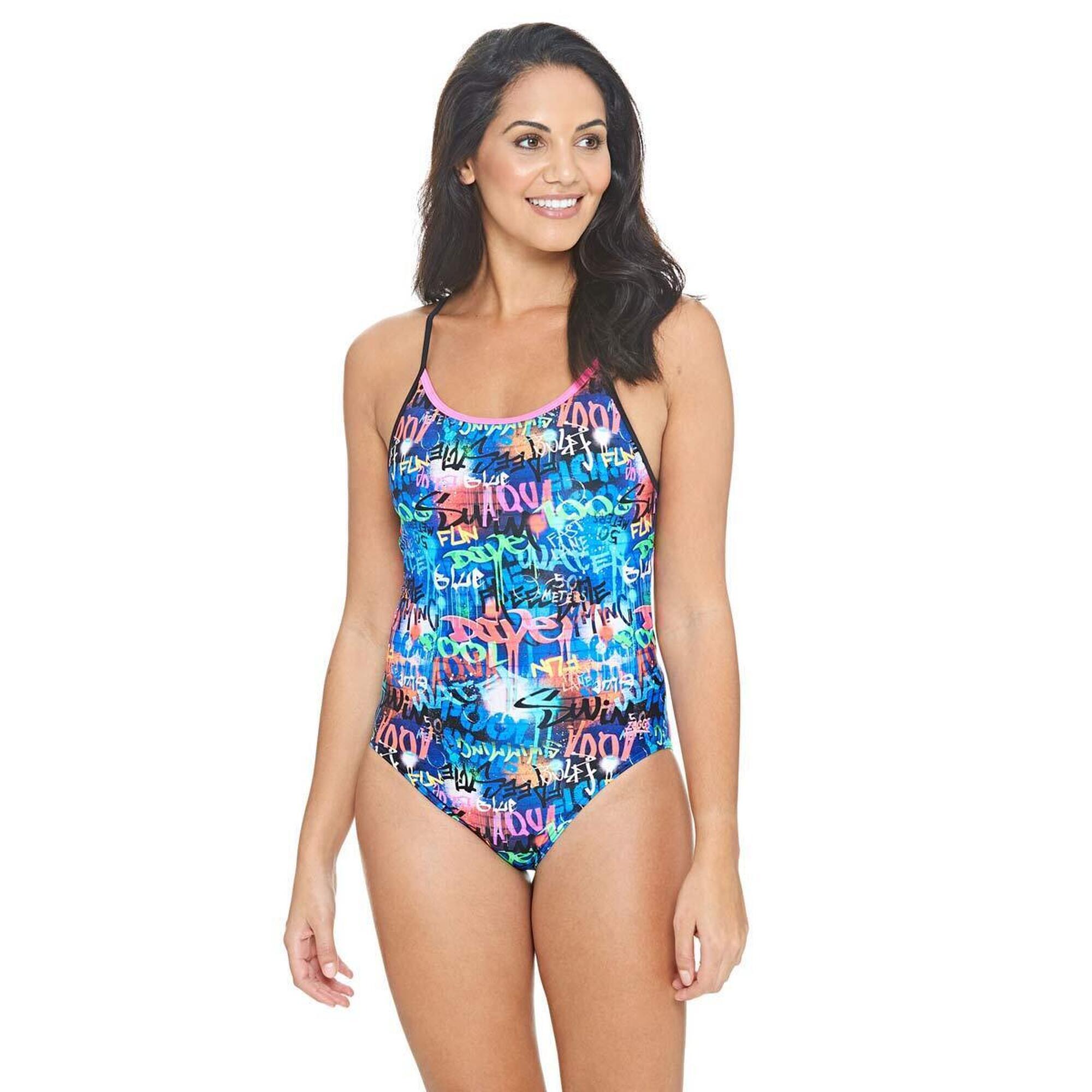 Zoggs Saber Starback damski kostium kąpielowy UK 30 – nadruk graffiti