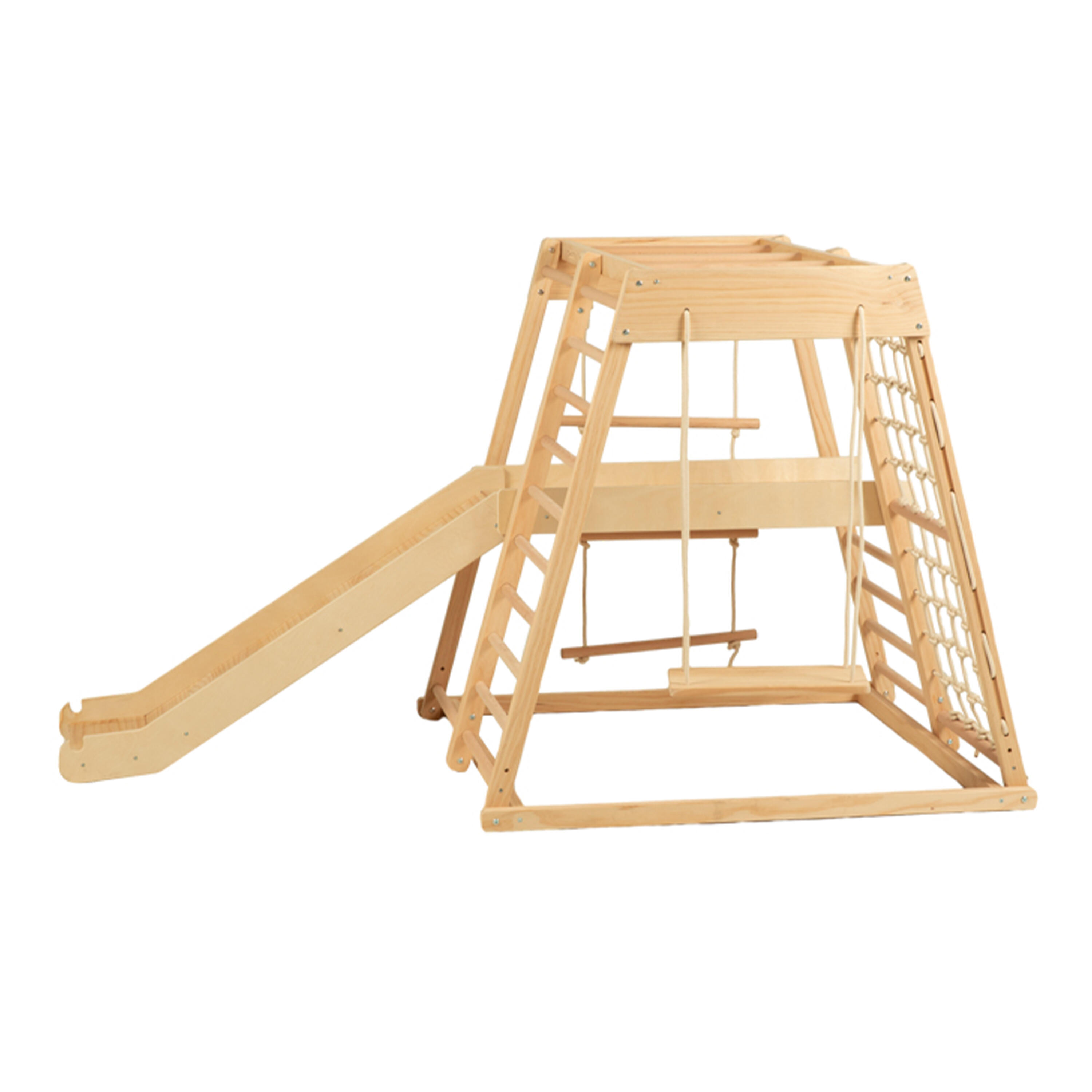 Torre da arrampicata in legno con scivolo e altalena, Mickie - Naturale 5/7