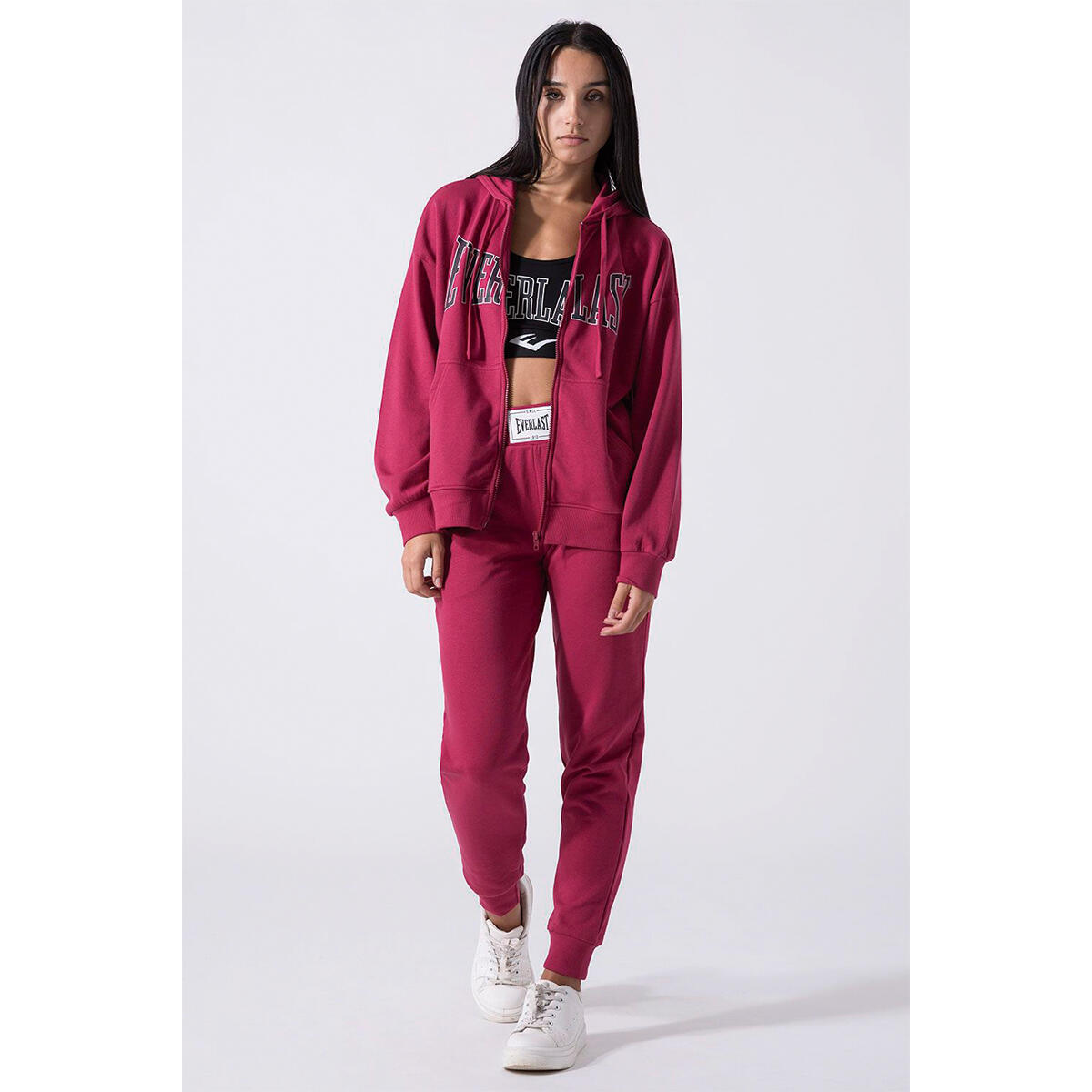 SUDADERA MUJER ICONIC CAPUCHA Y CREMALLERA AMARANTO EVERLAST 3/5