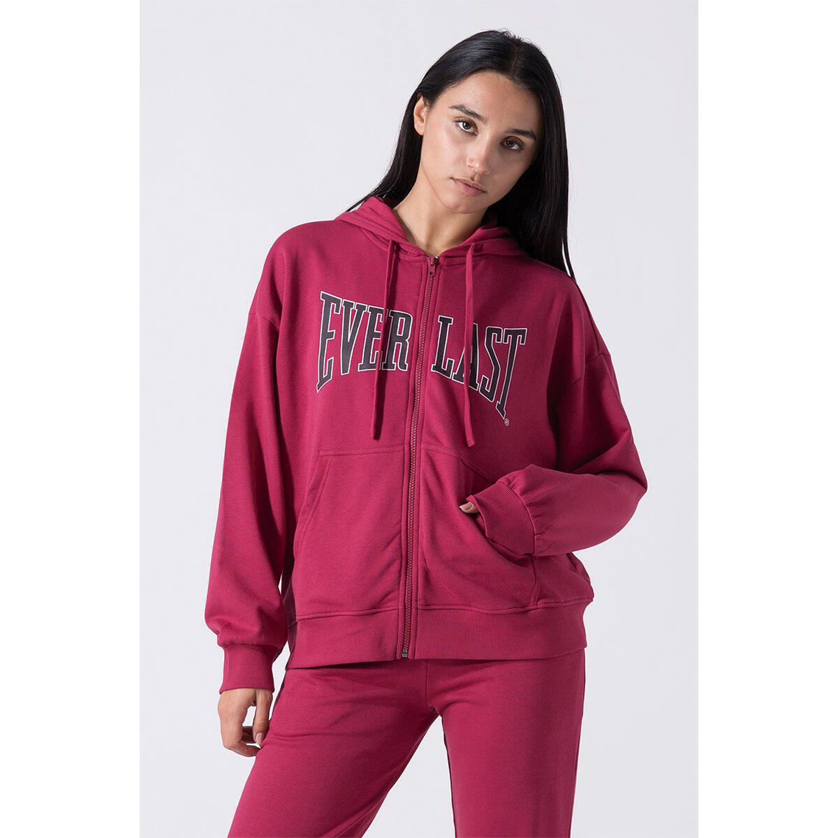 SUDADERA MUJER ICONIC CAPUCHA Y CREMALLERA AMARANTO EVERLAST 2/5