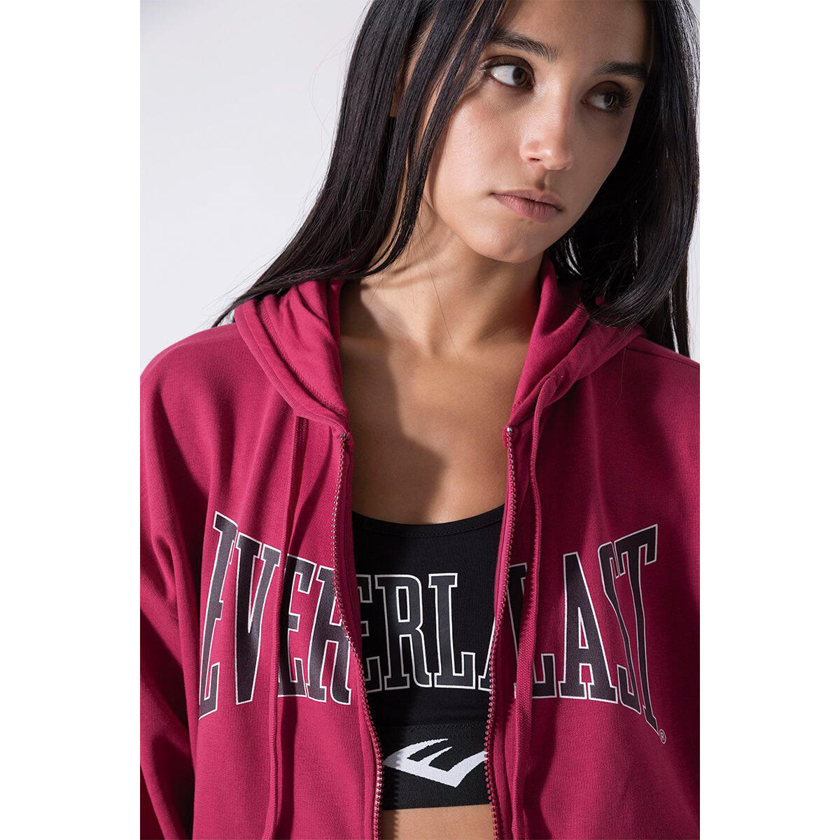 SUDADERA MUJER ICONIC CAPUCHA Y CREMALLERA AMARANTO EVERLAST 5/5