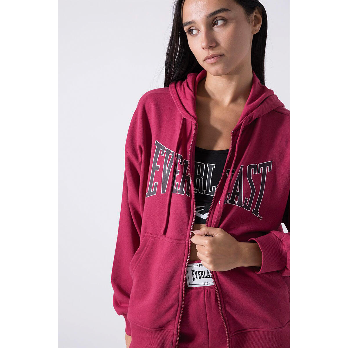 SUDADERA MUJER ICONIC CAPUCHA Y CREMALLERA AMARANTO EVERLAST 4/5