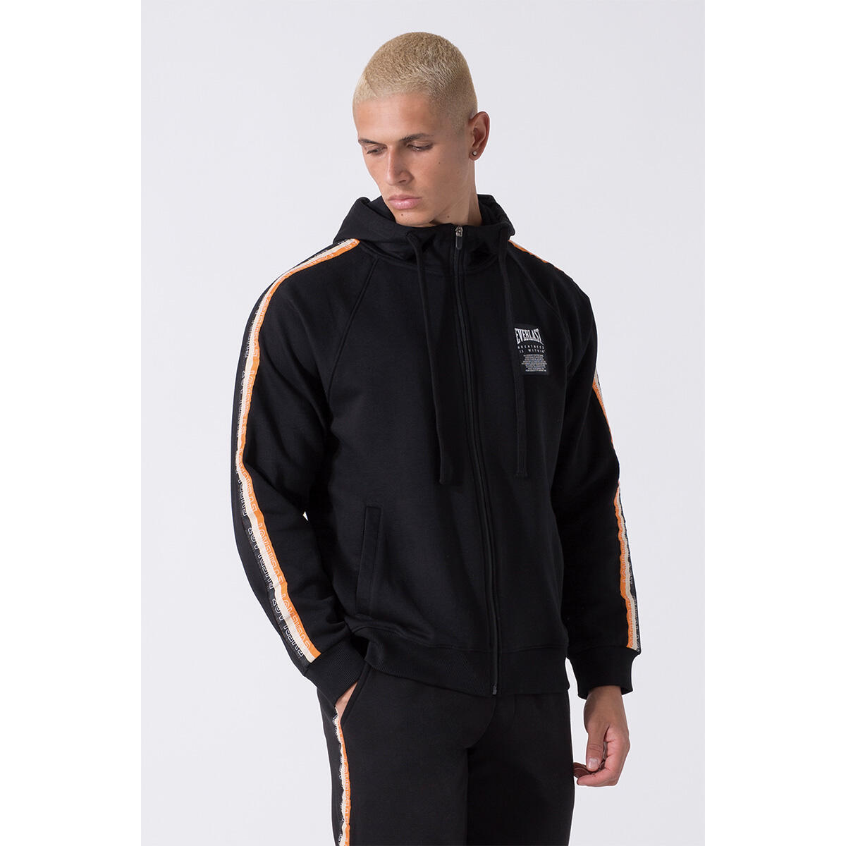 CHAQUETA HOMBRE NEUTRA CREMALLERA COMPLETA CON CAPUCHA Y CINTA TRICOLOR EVERLAST 3/5