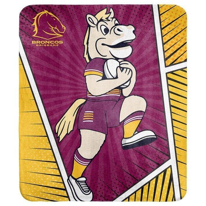 NRL Coral Mascot Blanket - Brisbane Broncos - 150x130cm - Rugby League