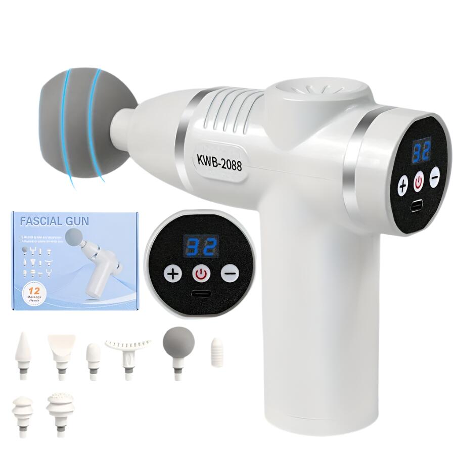 NNETM Portable Handheld 8-Speed Massage Gun with 12 Replaceable Heads(White)