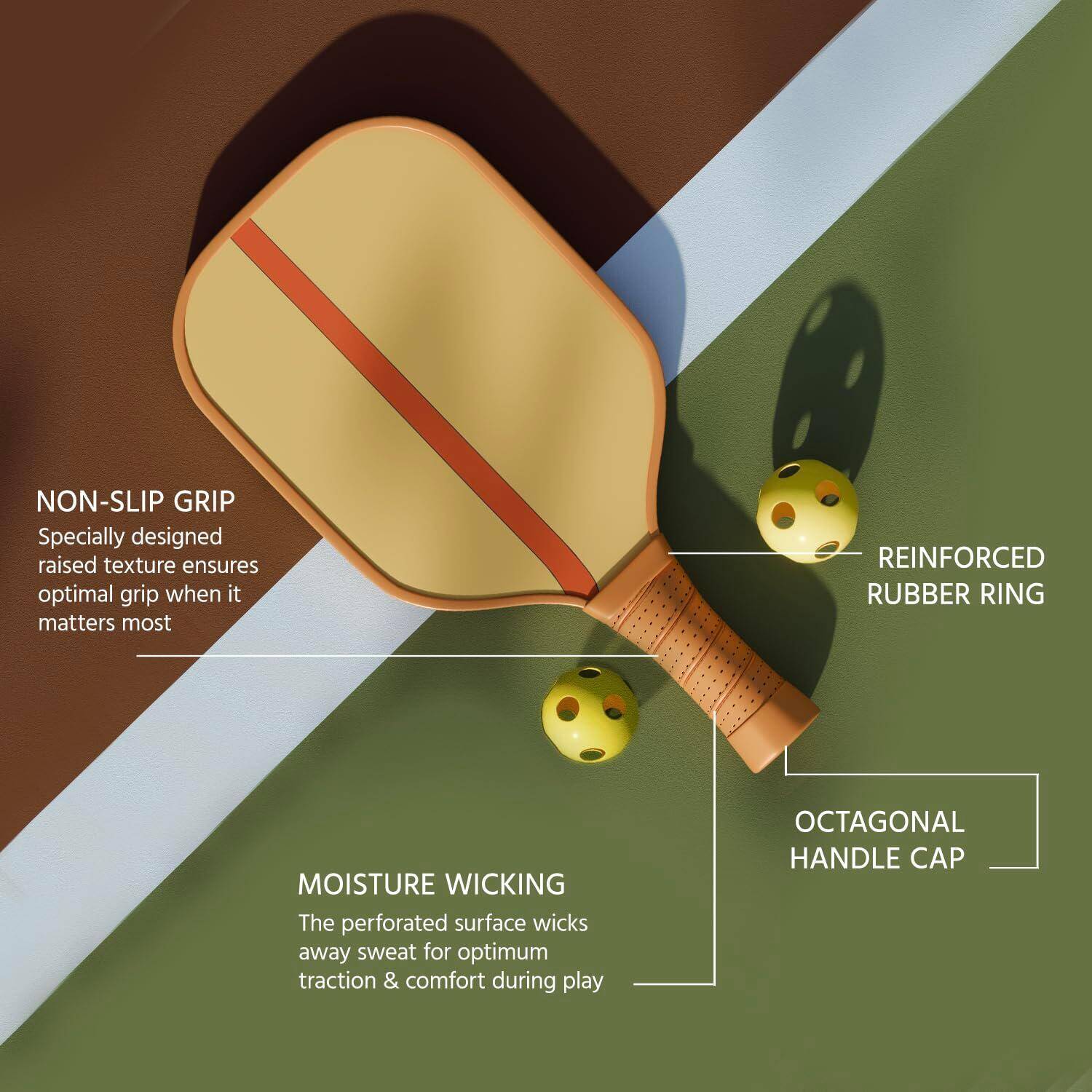 Lifelong Professional Pickleball Paddle| Fiberglass Surface,2 Pickle Ball Balls & Paddle Cover Bag |Cushion Comfort Handle Grip Durable Pickleball Paddle Set| for Kids & Adults,Brown & Beige -  4