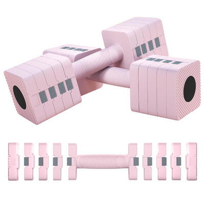 SPORTNOW Set 2 Manubri Pesi Quadrati da 5 kg con Impugnatura Antiscivolo Rosa