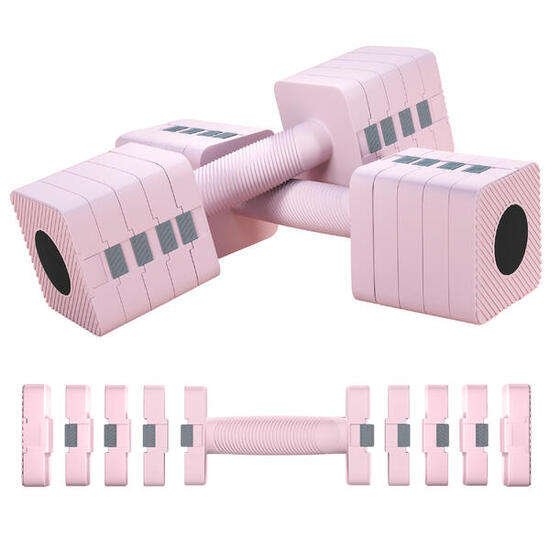 SPORTNOW Set 2 Manubri Pesi Quadrati da 5 kg con Impugnatura Antiscivolo Rosa
