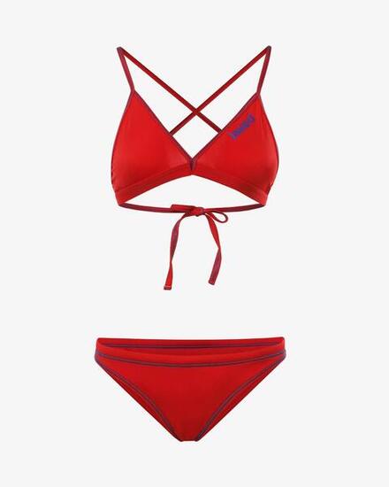 costume bikini turchese e pesca da donna in mat. sintetico da nuoto