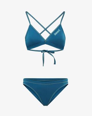 costume bikini turchese e pesca da donna in mat. sintetico da nuoto